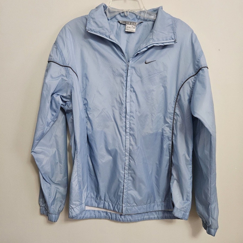 Nike Windbreaker Jacket Womens Med Blue Nylon Full Zip Vented Running Athletic